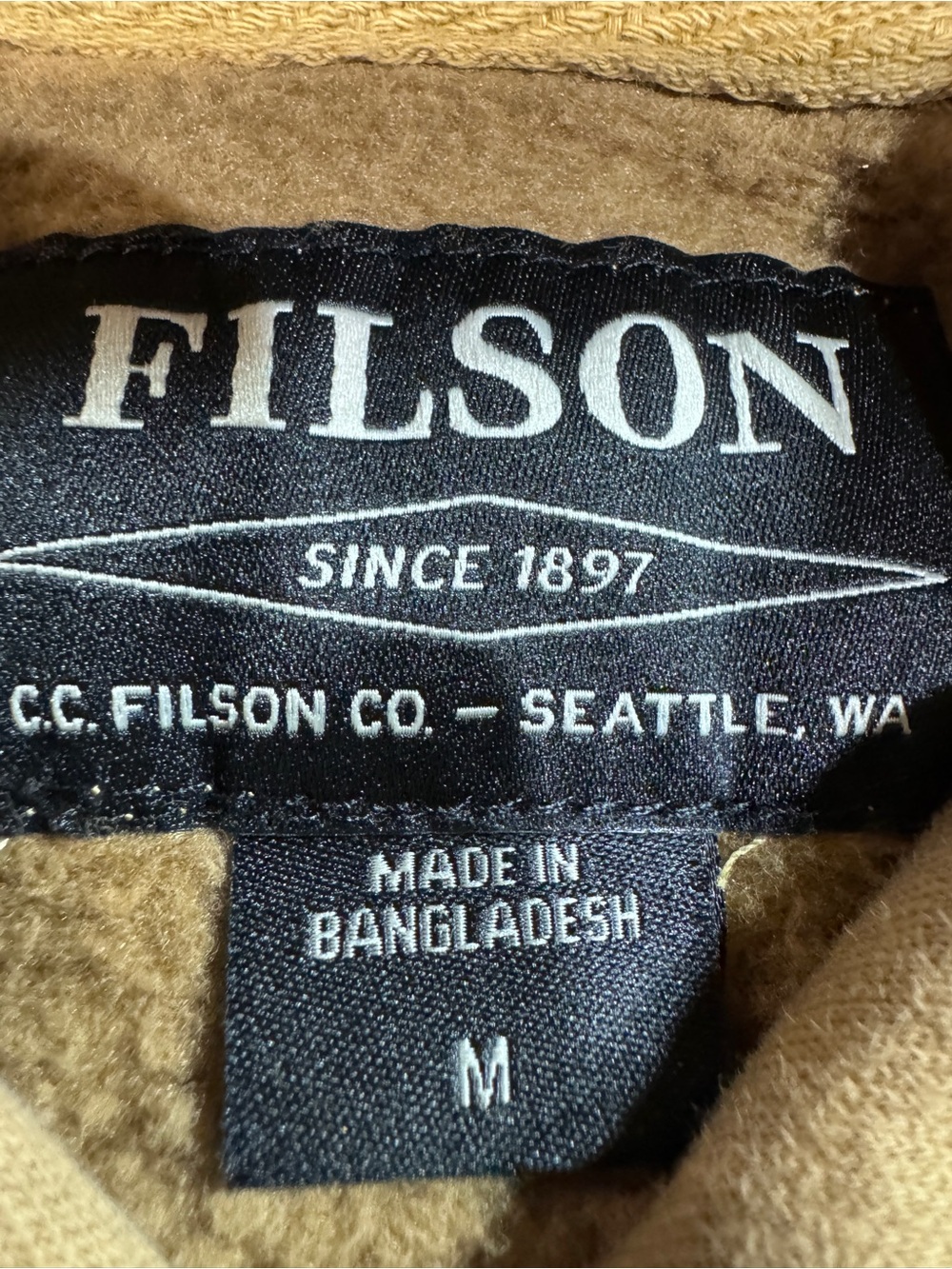 Filson Dark Tan Snap Neck Long Sleeve Hoodie Pullover Sweatshirt Size Medium EUC - Picture 2 of 8